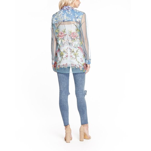 Aratta Birds Talk Mesh Kimono NWT • Small • Floral Boho Blue White Floral Mesh - Picture 4 of 6